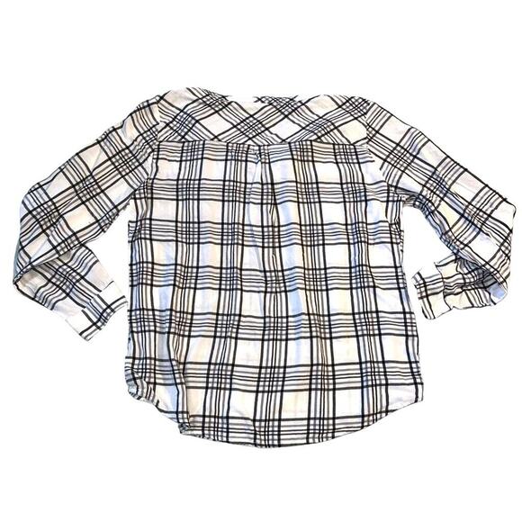 mySTYL Womens Shirt Top Plaid Button Up Long Sleeve Black White Pullover Large - Picture 5 of 9